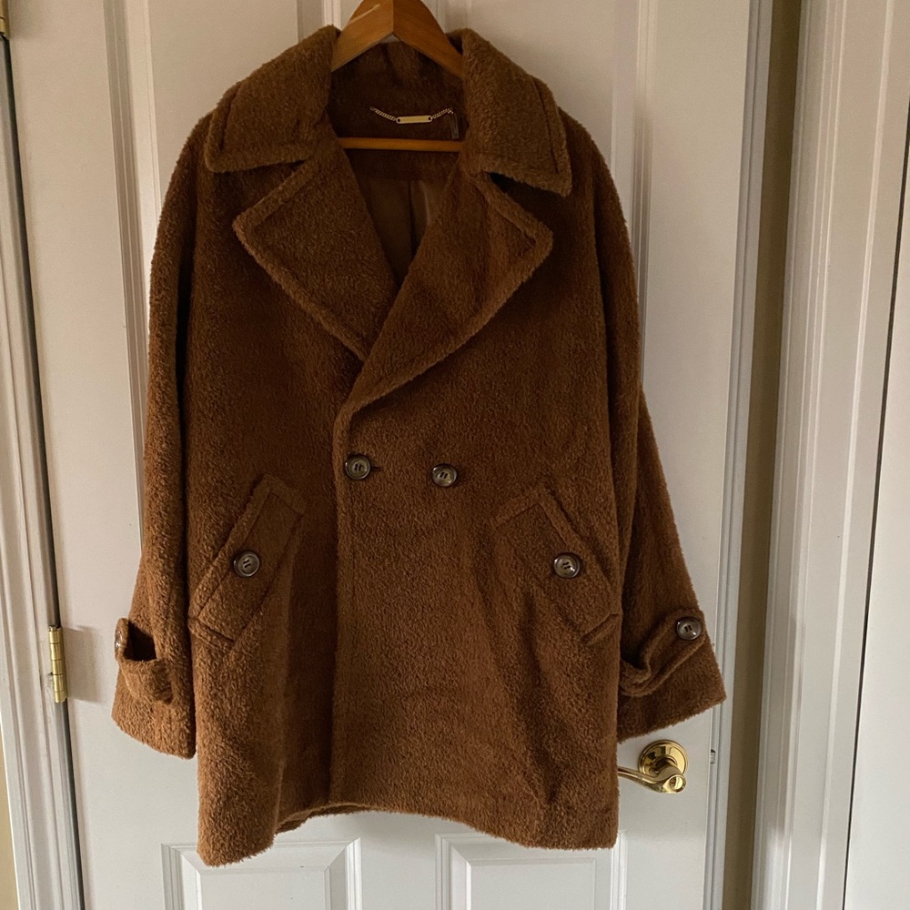 Trina Turk new sz 12 Nancy cocoon wool/alpaca camel pea coat.